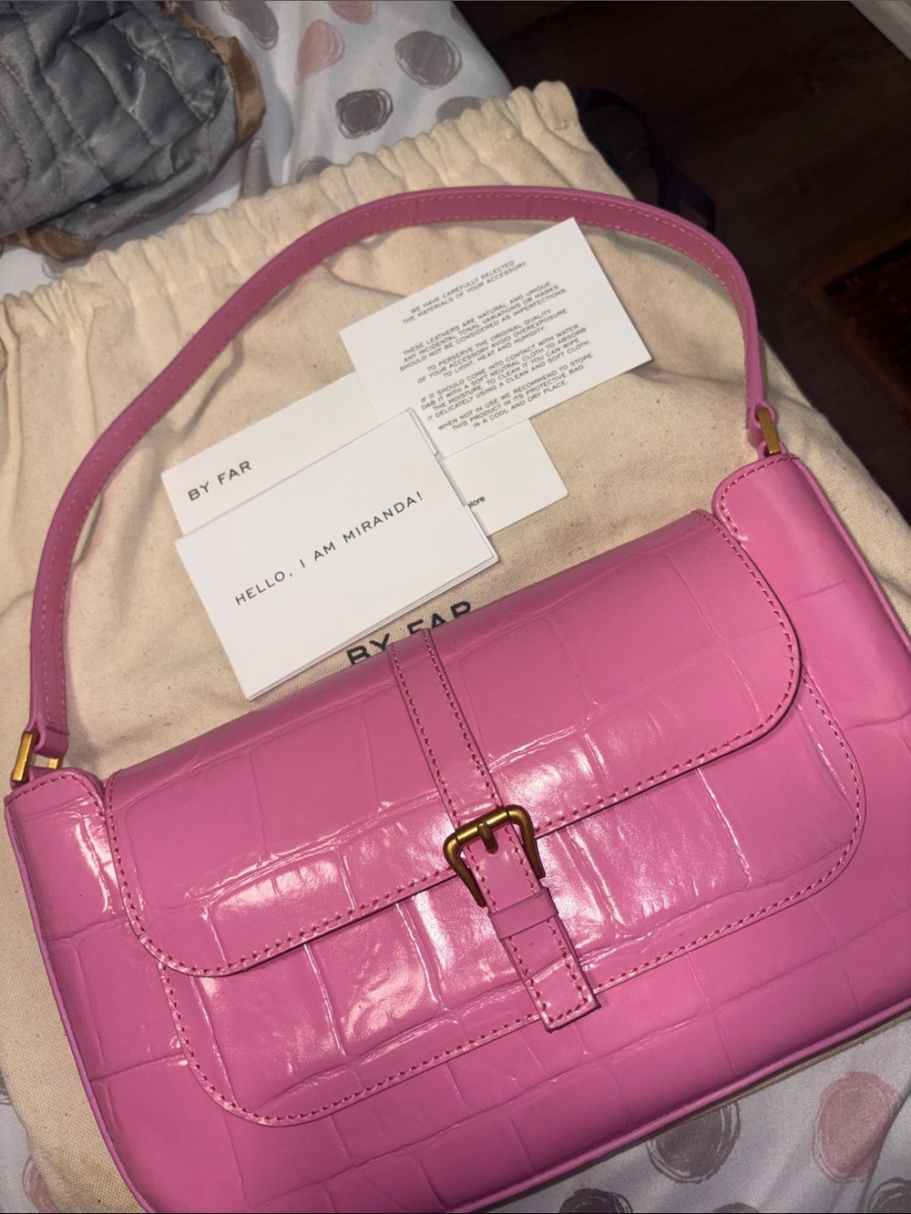 BY FAR Pink Croc-Embossed Leather Miranda Lipstick Maxi Shoulder Bag